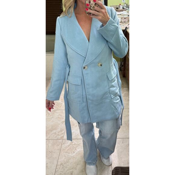 Allegra K light blue double breasted coat winter jacket long with belt NWT Small - Picture 8 of 9